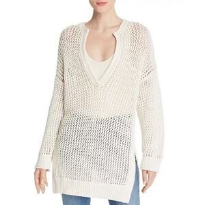 Joie Sweater Womens Large Ivory Open Knit Split Neck Hem Delmon Tunic NWT